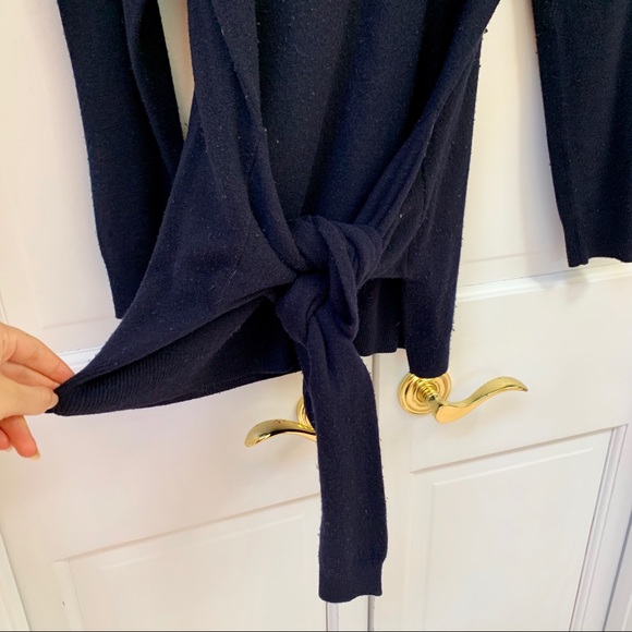 Sandro Sofy Tie-front Wool Cashmere Navy Sweater - Picture 10 of 16